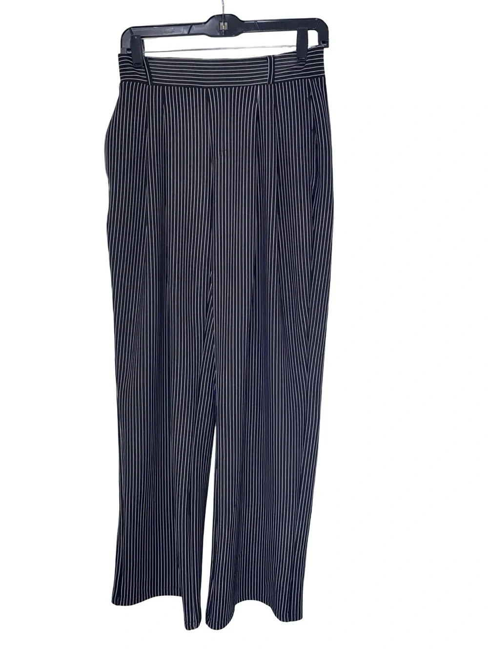 Chrome Riot High Waist Pinstripe Wide Leg Pants Black and White Pleated Trousers